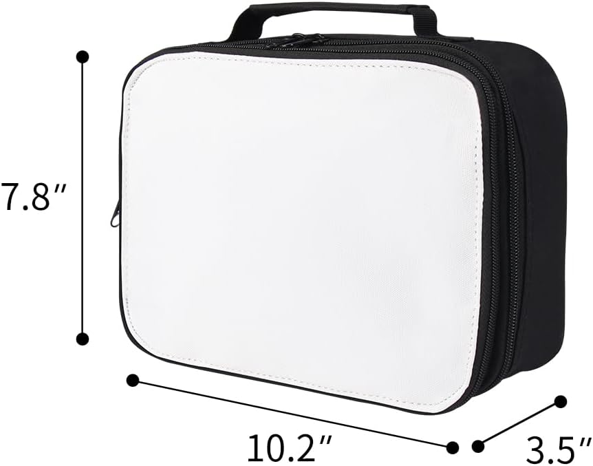 Customizable Blank Lunch Bag & Storage Tote Makeup Cosmetic Organizer- Removable Front Panel for Easy Heat Press, Perfect for DIY Personalized Gifts, Work, School (Black)