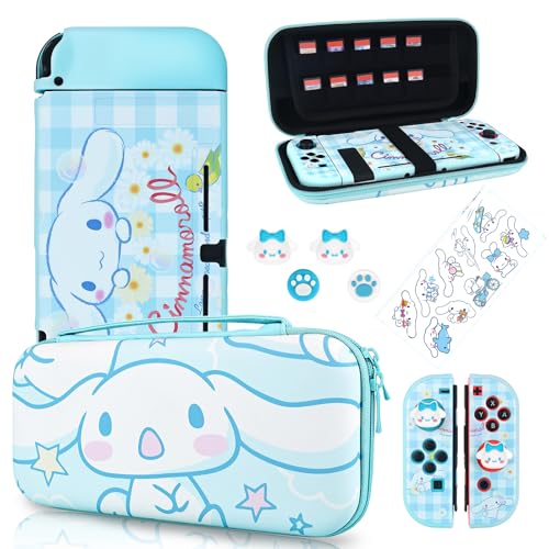 DLseego Funda de Transporte Compatible con Switch, Funda Rígida de Almacenamiento con 12 Soportes para Tarjetas de Juego, Cubierta Protectora de Silicona con 4 Tapa del joystick y 1 Pegatina- Azul