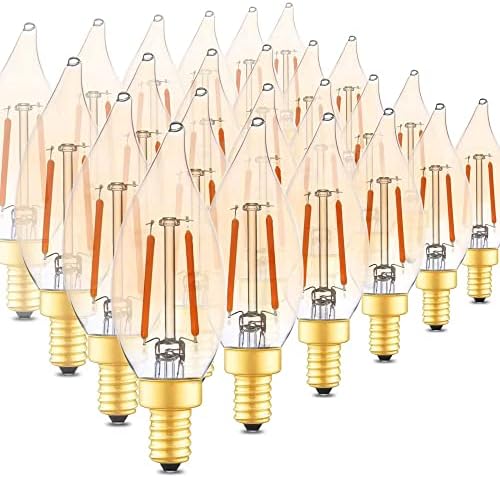Candelabra Chandelier LED light Bulb, Candle flame Tip Decorative Dimmable unflickering Fancy Bulb of Pendant Wall Sconce Vanity Ceiling Fan, Unique Amber Crystal Glass,CA10 2200k 120V 2W E12-24 Bulbs