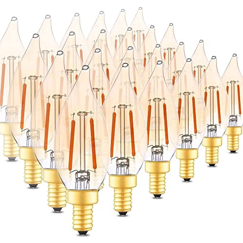 Candelabra Chandelier Led Light Bulb, Candle Flame Tip Decorative Dimmable Unflickering Fancy Bulb Of Pendant Wall Sconce Vanity Ceiling Fan, Unique Amber Crystal Glass,Ca10 2200K 120V 2W E12-24 Bulbs #TOP13