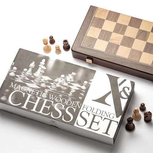A&A 15" Magnetic Wooden Chess Set, Handmade 3" King Height Unique Chess Pieces with 2 Extra Queens, Tournament Portable Travel Chess Game Set for Adults Kids - image 4