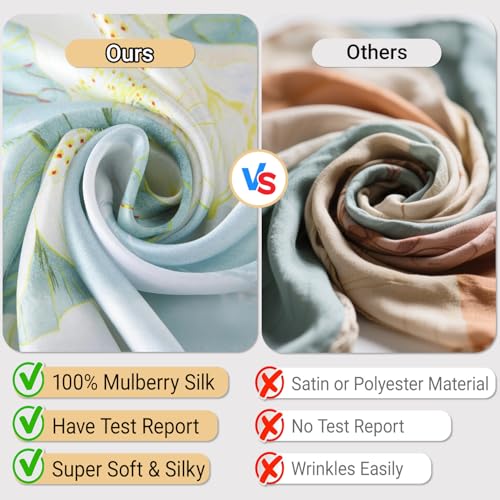 Ciormis 100% Mulberry Silk Scarf-Women's 21''/27''Square Silk Hair Head Scarf Neckerchief with Gift Packaged4