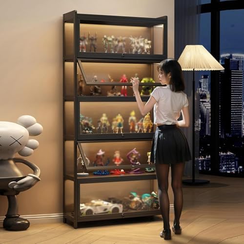 lisBaby【フィギュアケース】アクリル製クリア棚 コレクションディスプレイ 三面透明 LEDライトストリップ付 ショーケース 大