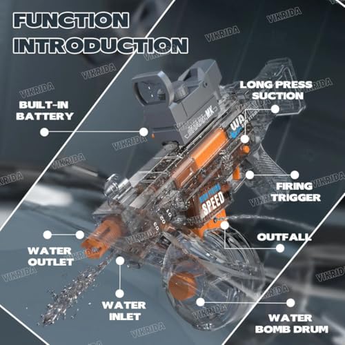 Image of VikriDA Transparent UMP45 Submachine Design Electric Automatic Water Gun Toy with Sensor Light, Powerful Rechargeable Squirt Holi Water Toy Gun Outdoor Play Kids Girls Boys 4+ - 1 Piece Multicolor
