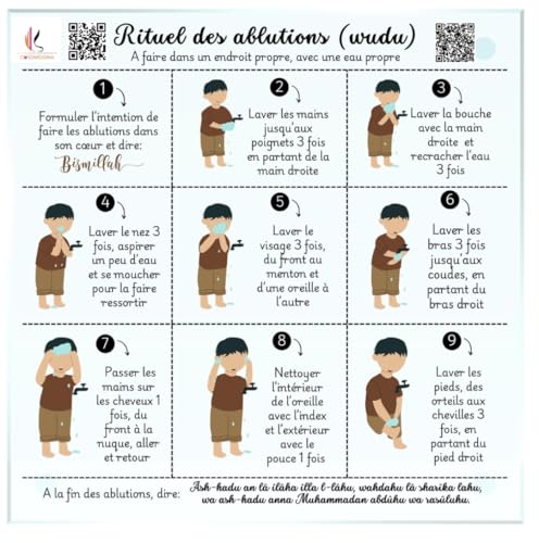 cossmissima Apprendre La prière et les Ablutions tableau Décoration Murale Éducative et Pratique pour Apprentissage prière et Rappel musulman quotidien...