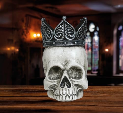 FIESTAS GUIRCA | Calavera con Corona de Poliresina (14x11 cm) - Decoración de Halloween para Fiestas de Esqueletos y Celebraciones Terroríficas - Ideal para Ambientes Góticos y de Miedo - Blanco