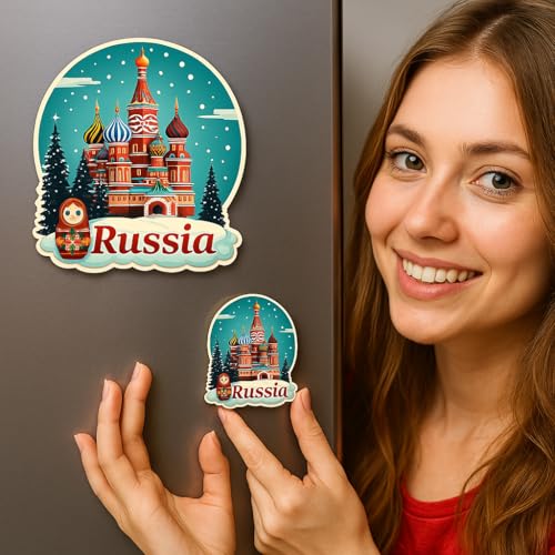 Image of Naxon Russia Country Theme Souvenir Wooden Refrigerator Stylish Fridge Magnet - Fridge Decoration Magnet for Kitchen & Home Decor | Perfect Souvenir Gift | Size 3x3 Inches | Pack of 1