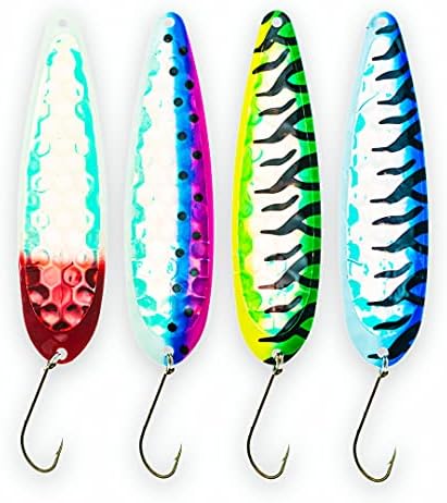 ETIC Majestik Hologram Fishing Spoons Kit 100% Made of Brass, 4pcs Fishing Lures, Fishing Tackle, Fishing Gear, Fishing Lures for Trout, Salmon, Pike, Walleye, Bass and Mores