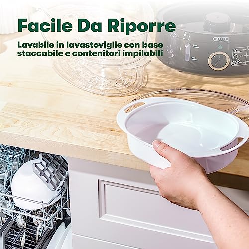 bella Vaporiera a Due Livelli con Contenitori Impilabili e Base Staccabile per Una Cottura Rapida e Simultanea - Spegnimento Automatico e Protezione Contro l'Ebollizione a Secco, Capacità 7 L, Nero - immagine 6
