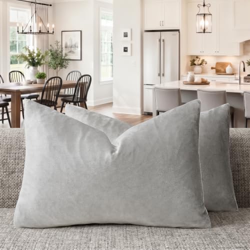 Image of GIGIZAZA Gold Velvet Decorative Throw Pillow Covers for Sofa Bed 2 Pack Soft Cushion Cover (Silver Grey, 12 x 20- Set of 2)