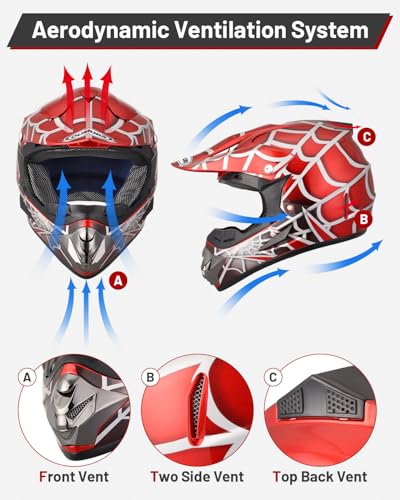 Image of Youth Dirt Bike Helmet DOT Certified for Boys & Girls Ages 5-14, Four Wheeler, Motocross, BMX, MX, UTV, Go Kart, Racing, Skateboard, Baseball