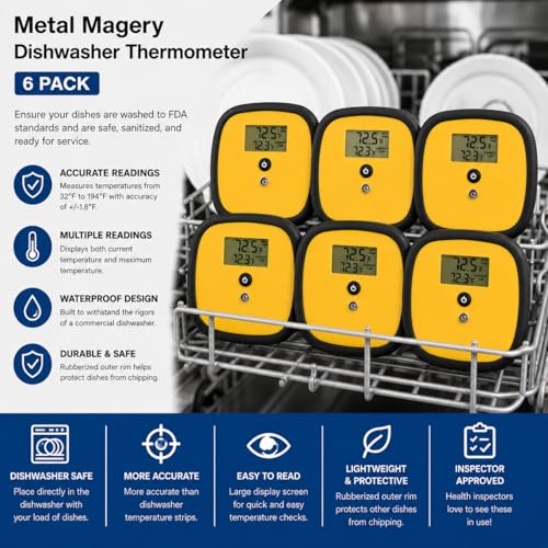 Image of Metal Magery Replacement for Taylor 8791 Dishwasher Thermometer, Dishwasher Temperature Plate Thermometer - Pack of 6