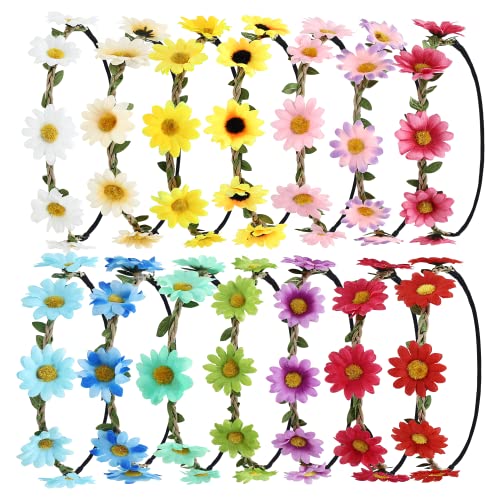 Cinaci 14 Pack Handmade Hawaiian Beach Bohemian Boho Adjustable Sunflower Flower Crowns Headbands Wreath Tiara Garland Wedding Party Headpieces For Women Girls Brides Bridesmaids Teens #TOP12