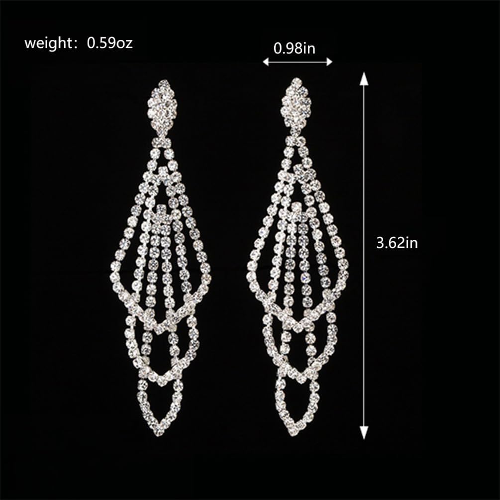 Sparkly Silver Crystal Dangly Earrings for Women Trendy, Statement Cubic Zirconia Drop Dangle Earring Long Rhinestone Tassel Party Prom Ear Jewelry Gift - Image 2