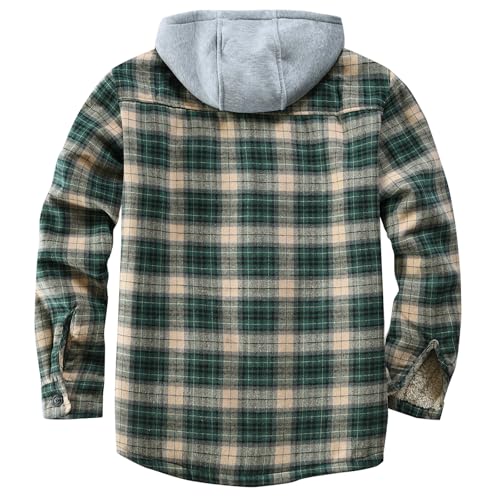 Image of Men's Cotton Plaid Shirt Jacket Fleece Flannel Sherpa Button Down