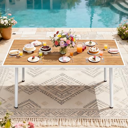 YITAHOME Patio Table Rectangle 59"x34.2" Outdoor Table with Umbrella Hole & Adjustable Feet Patio Dining Table for 6 All-Weather Outdoor Patio Table w