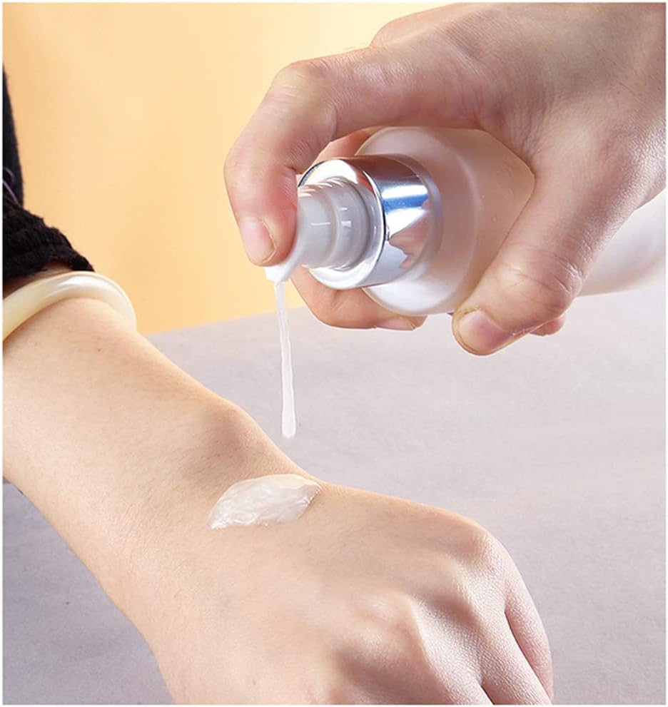 3PCS 30ml/1oz Empty Refillable Clear Frosted Glass Cosmetic Lotion Bottle Travel Toiletries Container Pump Dispenser Vials Pot Jars for Cream Foundation Emulsion Essencial Oil (Pack of 2)