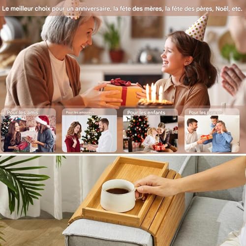 Bandeja de tazas para de sofá plegable antideslizante para copas y aperitivos 5