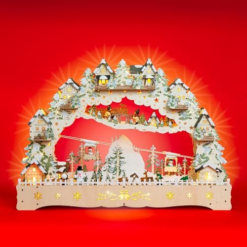 SIKORA LB97 beleuchteter XL LED Holz Schwibbogen mit Fahrender Gondel