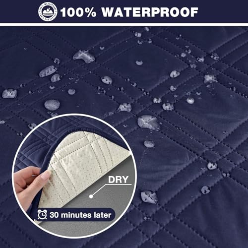 Image of TAOCOCO Waterproof Recliner Sofa Cover, Non Slip Split Recliner Couch Cover with Elastic Straps Pocket, Washable Reclining Sofa Cover Furniture Protector for Kids, Dogs, Pets(3 Seater, Navy Blue)