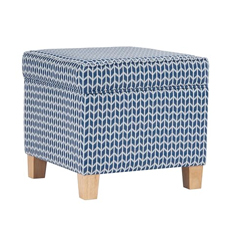 Image of HomePop 18 inch Classic Square Storage Ottoman - Blue Chevron Print