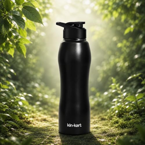 Image of Kin-Kart Water Bottles 1000 ml Stainless Steel Water Bottle 1 Litre | Eco friendly Steel BPA Free Leakproof Water Bottles for School, Office, Home, Gym (CLASSIC, BLACK)