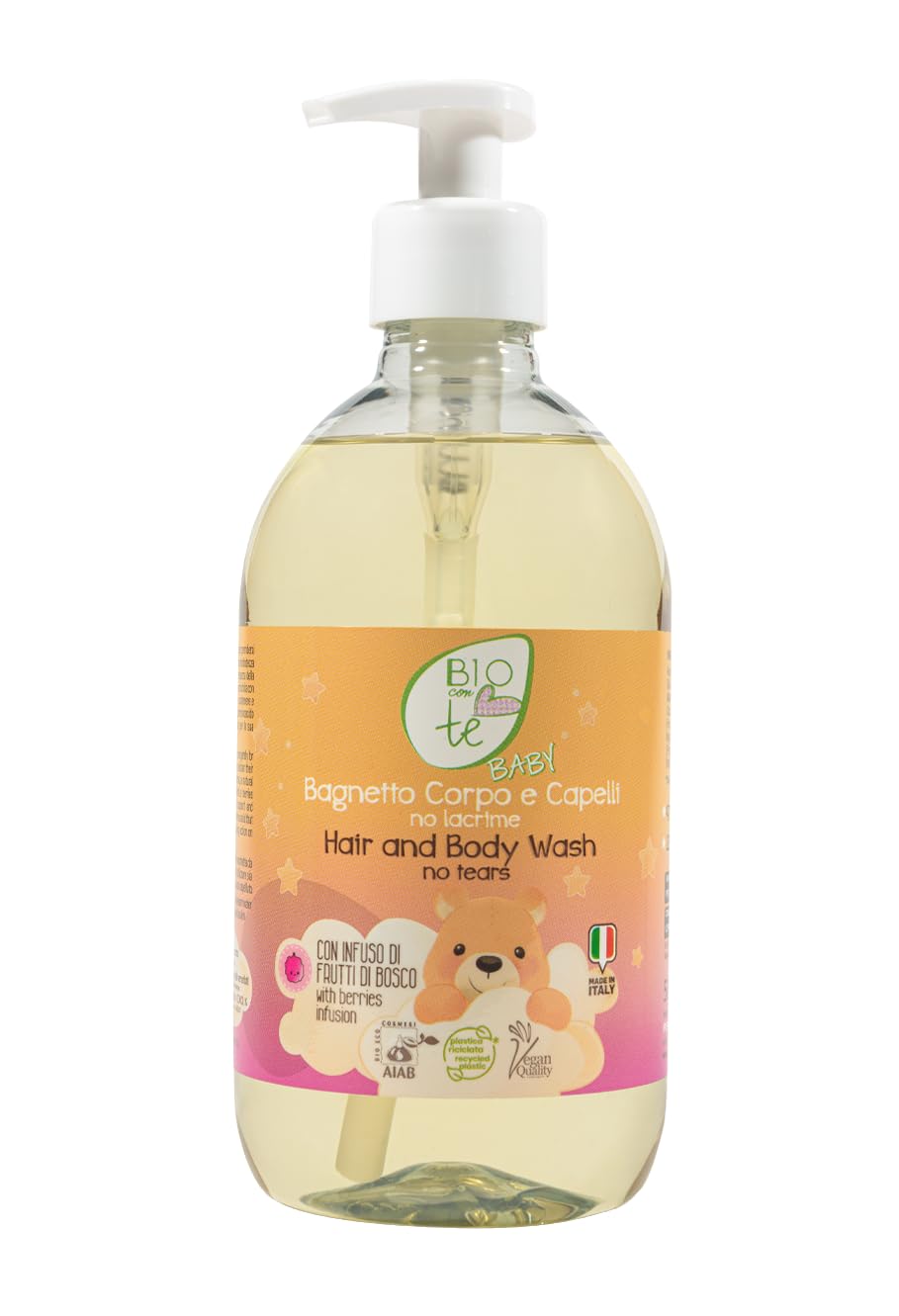 BABY BIOCONTÈ Organic Hair Shampoo Body Wash No Tears 500ml Made in Italy