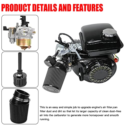 Grehua Upgrade Carburetor Carb Air Filter Adapter With Mini Air Filter Jet Kit For Predator 212Cc 6.5 Hp 196Cc Gx160 Gx200 Baja Mb200 Kt196 Ct200U Bt200X Stage 1 Go Kart Race Mini Bike Parts(Black) #TOP5