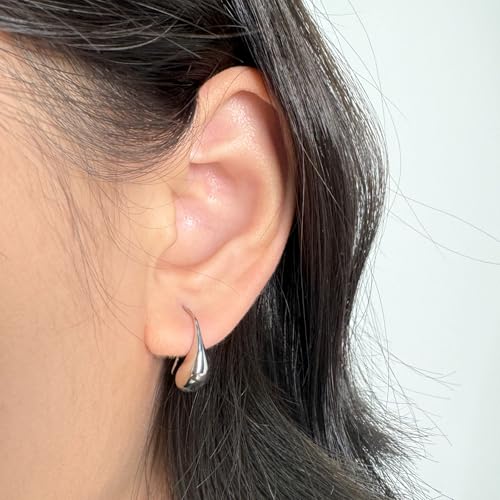 Small Teardrop Pull Through Earrings Sterling Silver Earrings Hypoallergenic Drop Dangle Earrings Threader Earrings Open Earrings for Women4