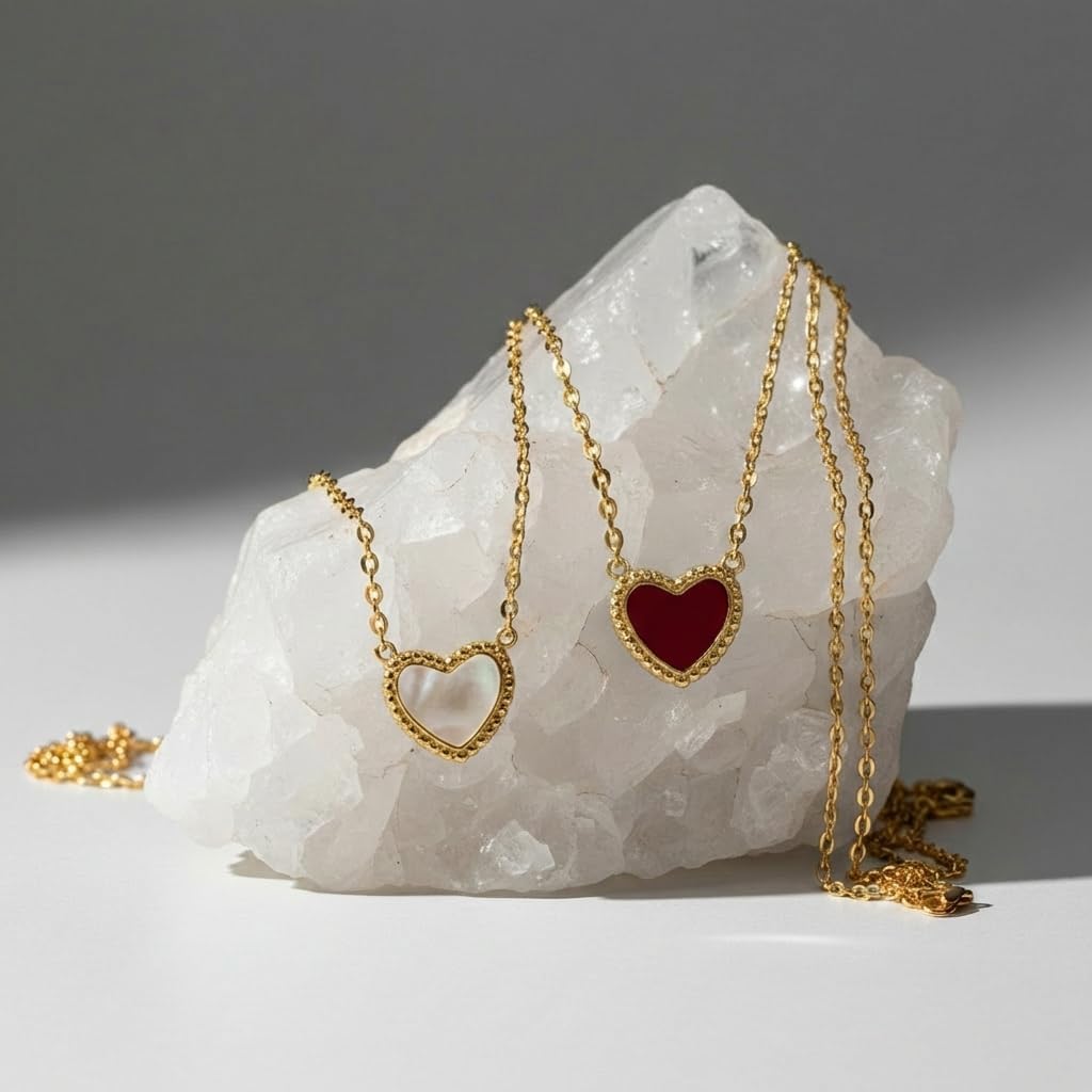18K Gold Plated Heart Necklace for Women – Reversible Two-Sided Pendant with Natural Shell & Red Acrylic- Adjustable Dainty Gold Necklace – Gift for Valentine’s Day, Anniversary, Mom or Wife - Image 2