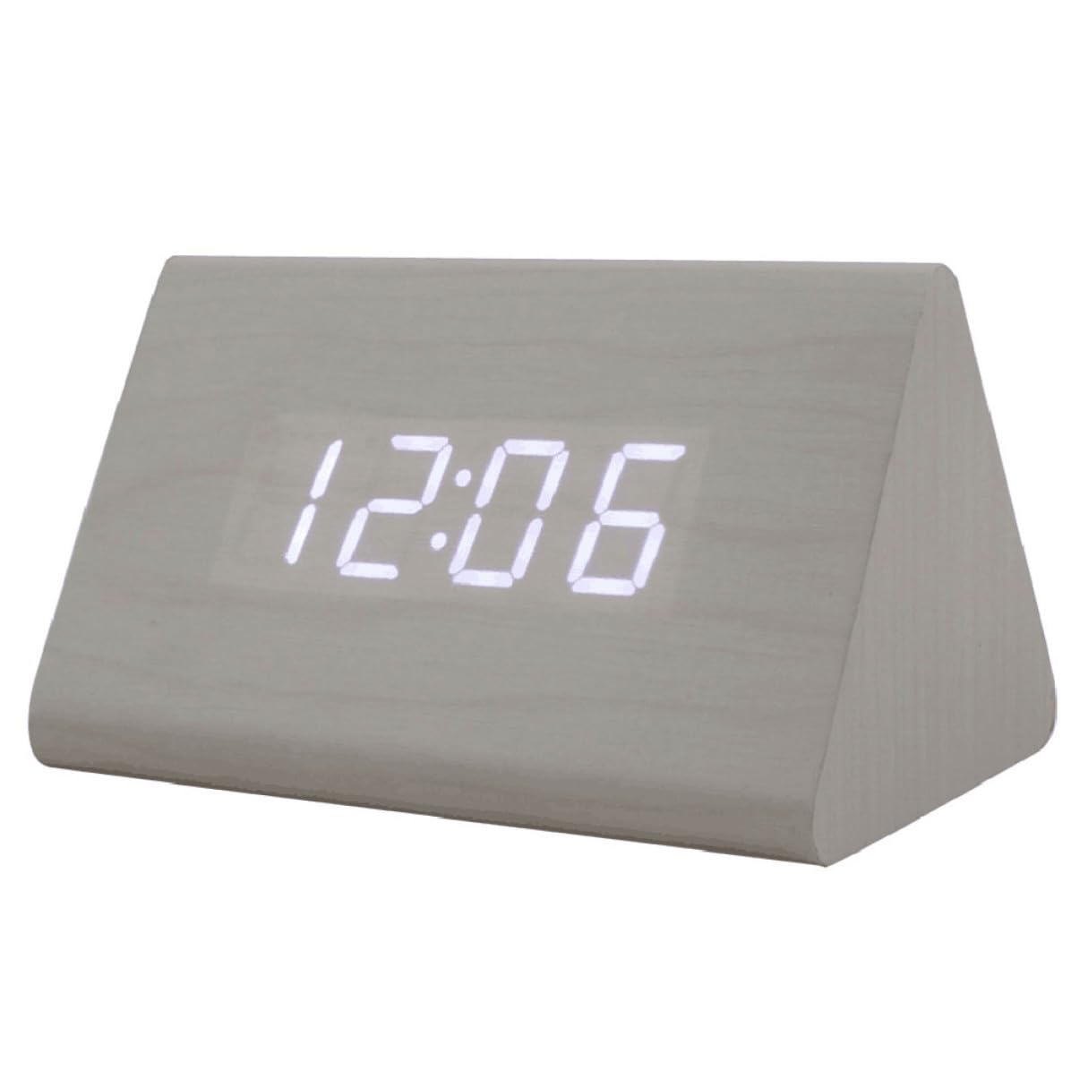 Reloj despertador LED de madera blanco con control táctil para mesita de noche