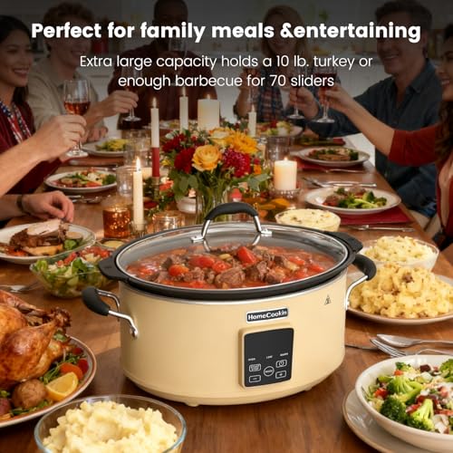 Image of HOMECOOKIN Slow Cooker, Extra Large 10 Quart Programmable Slow Cookers, Dishwasher Safe Glass Lid & Crock, Kitchen Appliance for Families and Gatherings, Oatmeal