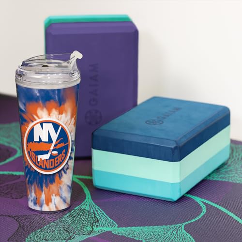 Image of Rico Industries NHL Hockey Team Color Tie Dye 24oz Metallic Acrylic Tumbler with Hinged Lid, Officially Licensed Double Wall Tumbler with Straw
