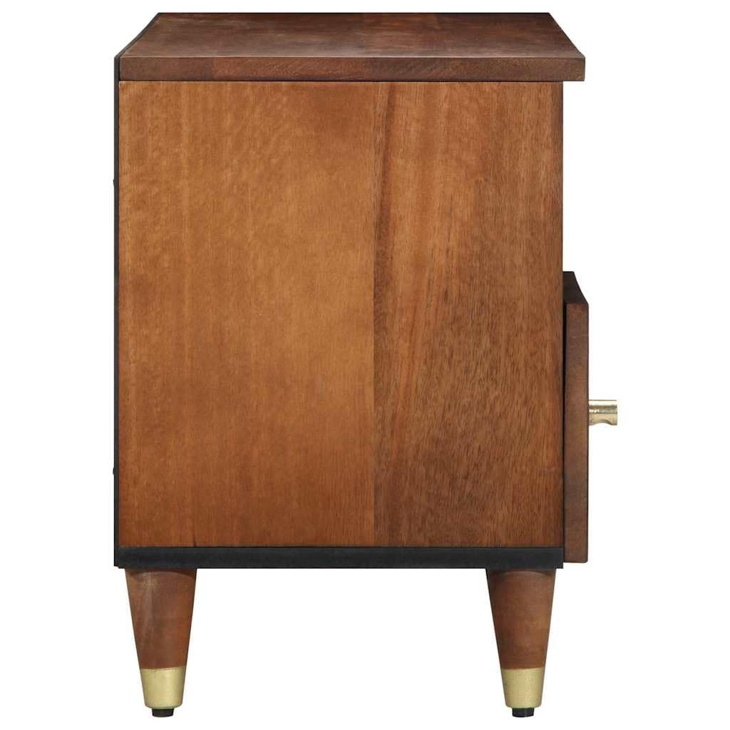 Mobile TV marrone miele in legno massello di mango 100 x 33 x 46 cm con cassetto, vano portaoggetti e bottoni in ottone per soggiorno home cinema e dispositivi multimediali