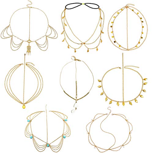 Souarts 8Pièces Bijoux de Chaîne de Tête d'or Chaîne de Tête de Bandeau Boho Bande de Cheveux de Chaîne Bandeau de Mariage Festival Prom pour Femmes et Filles Cover