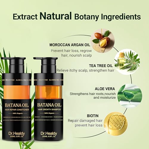 Image of Batana Oil Shampoo and Conditioner Set - for Hair Growth,Thickening & Hydration,Sulfate Free - Fights Hair Loss & Clarifies Scalp -Root Activator Shampoo for Men (6.8 Fl Ozx2)