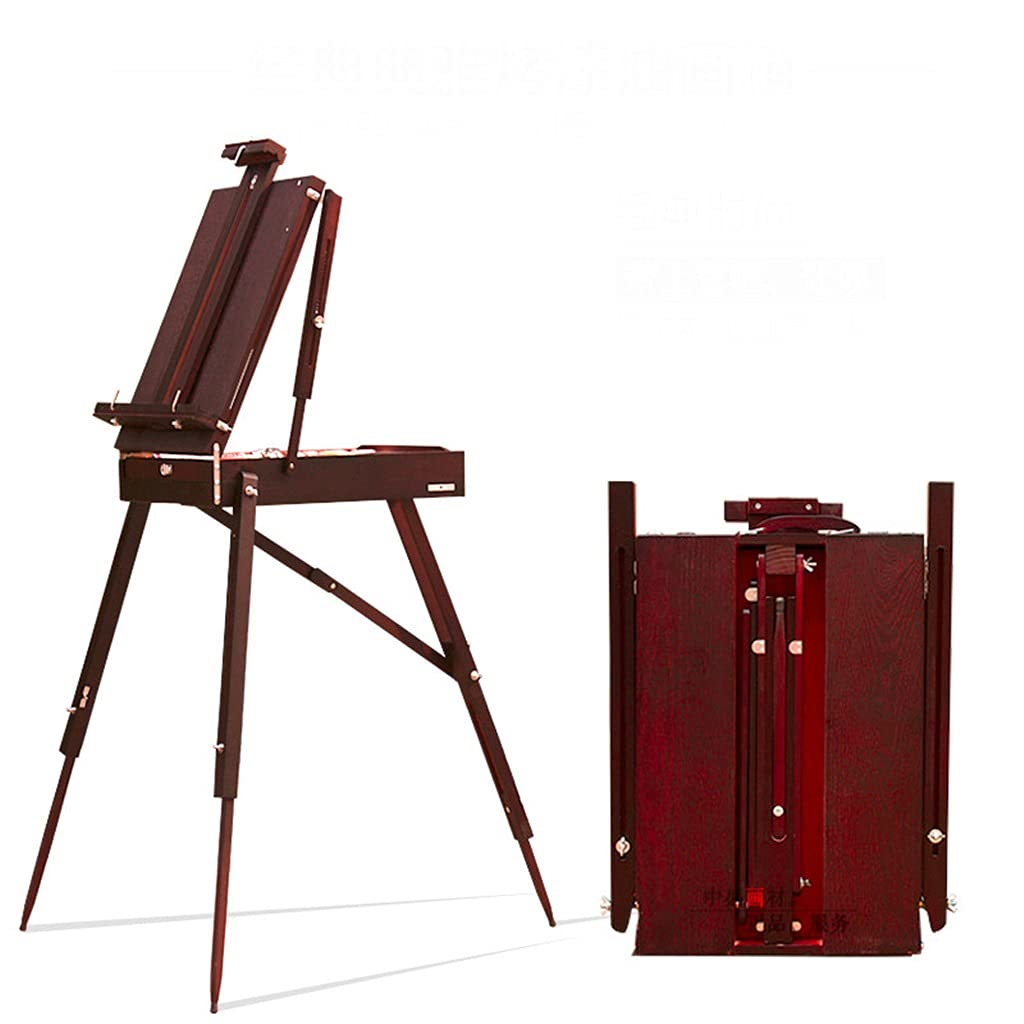 MYUYEE Portable Sketching Easel For Artists Painting Wood Oil Easel Box With Handle Adjustable Wooden Artist Tabletop Box Art (Rosso)