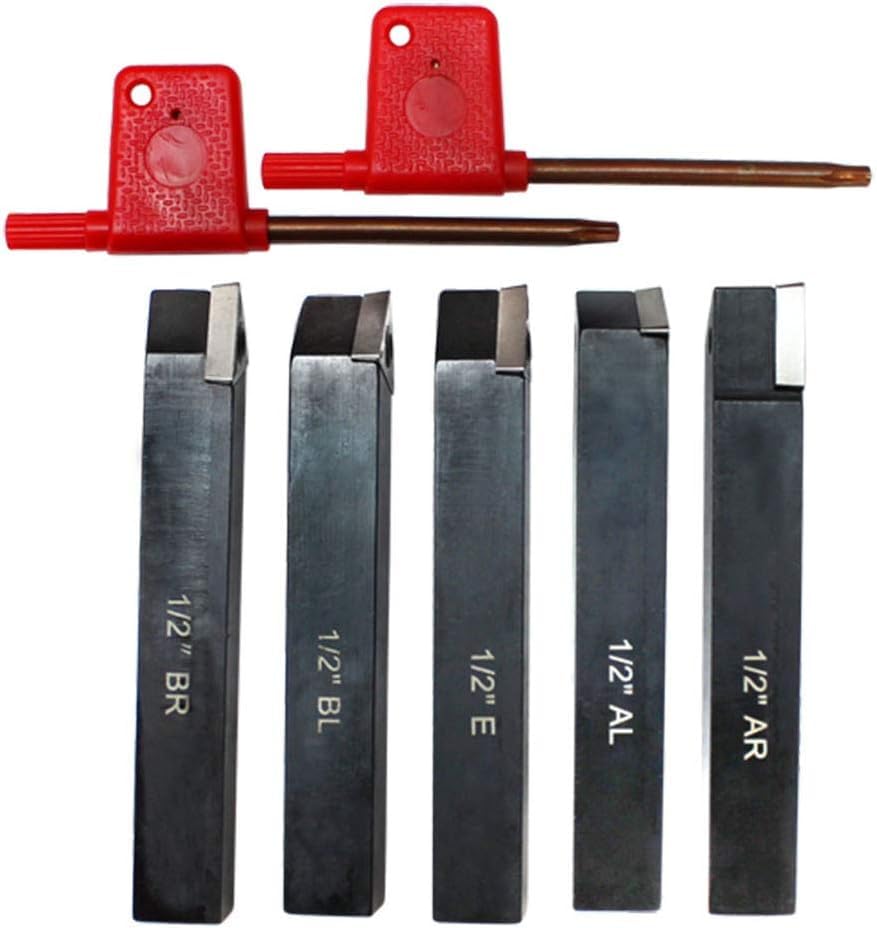 5 PC 1/2'' Indexable Carbide Insert Lathe Turning Tool Bit + 10 Pc Tips Combo
