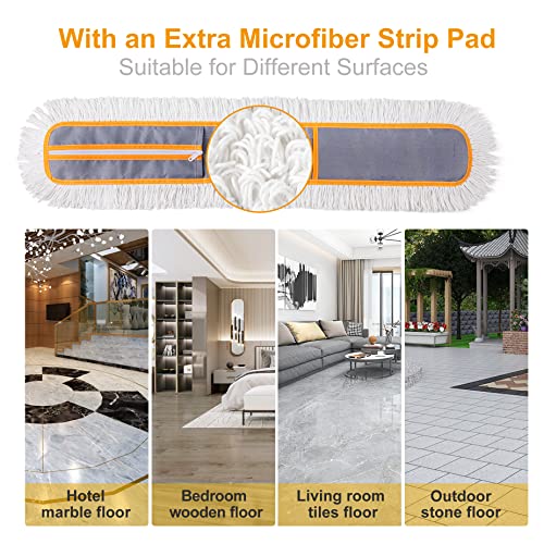 Image of CLEANHOME 36 inch Commercial Dust Mops for Floor Cleaning,Grey | 59 inch Long Handle,Heavy Duty Floor Duster Mop, Hotel Gym Household Cleaning Supplies for Hardwood, Tiles, Marble Floors