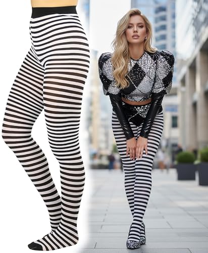 Image of ToBeInStyle Women's Thin Horizontal Stripe Opaque Tights Pantyhose - Regular or Plus