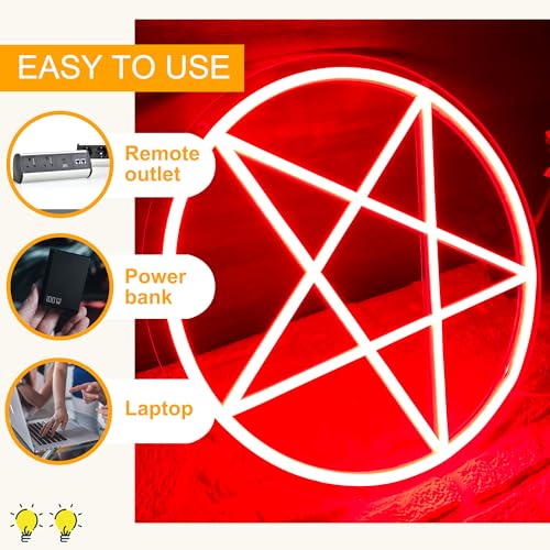 Image of Allball Satanic Pentagram Neon Sign, Halloween Neon Light LED Gothic Pentagram Sign USB Powered Dimmable, for Halloween Party Game Room Home Bedroom Dorm College(13 * 13 In)
