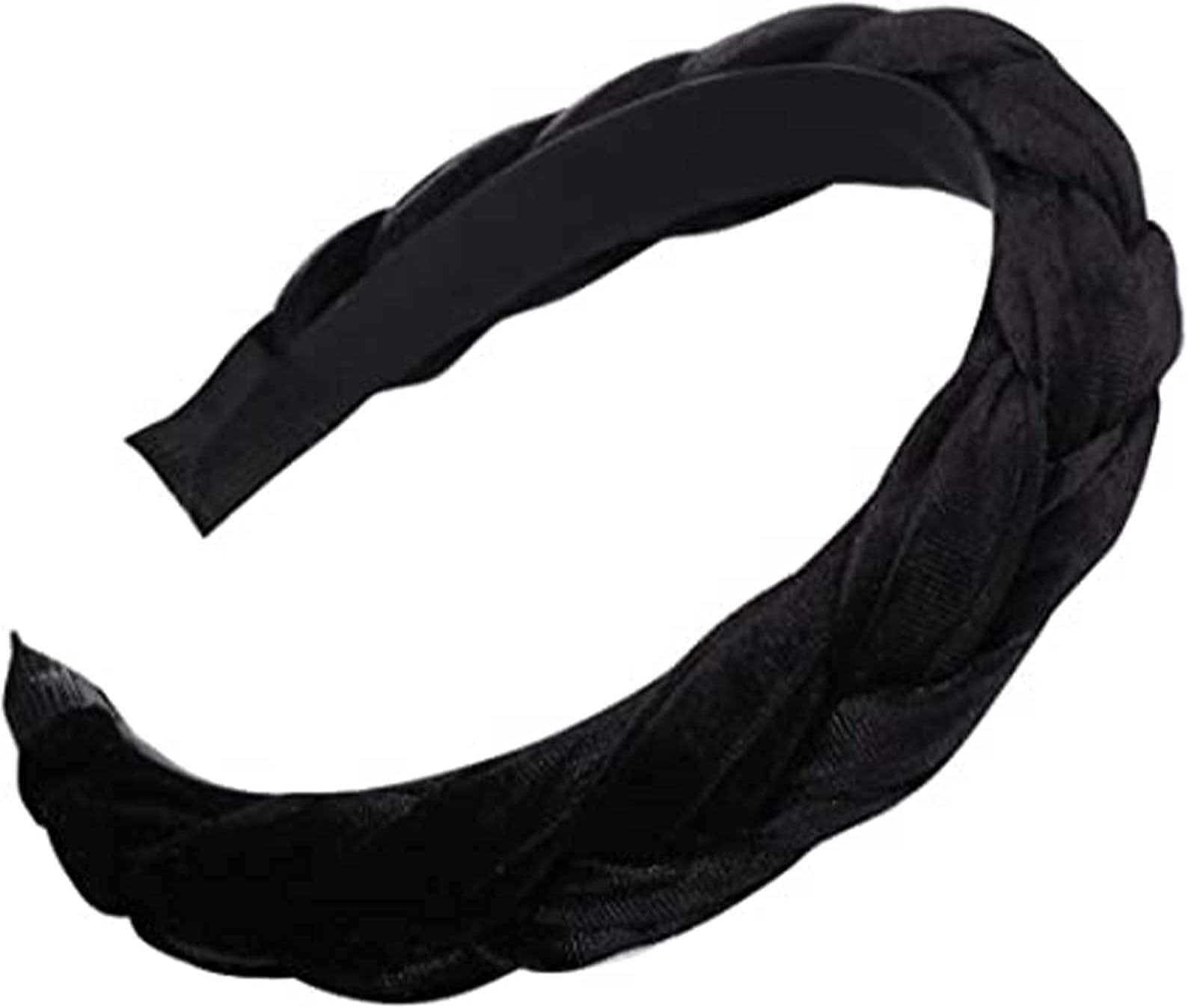 SUNNEEVelvet Braided Headband Velvet Headbands Thick headband Vintage Wide Headband Hair Accessories for Women Girl Fashion (black)