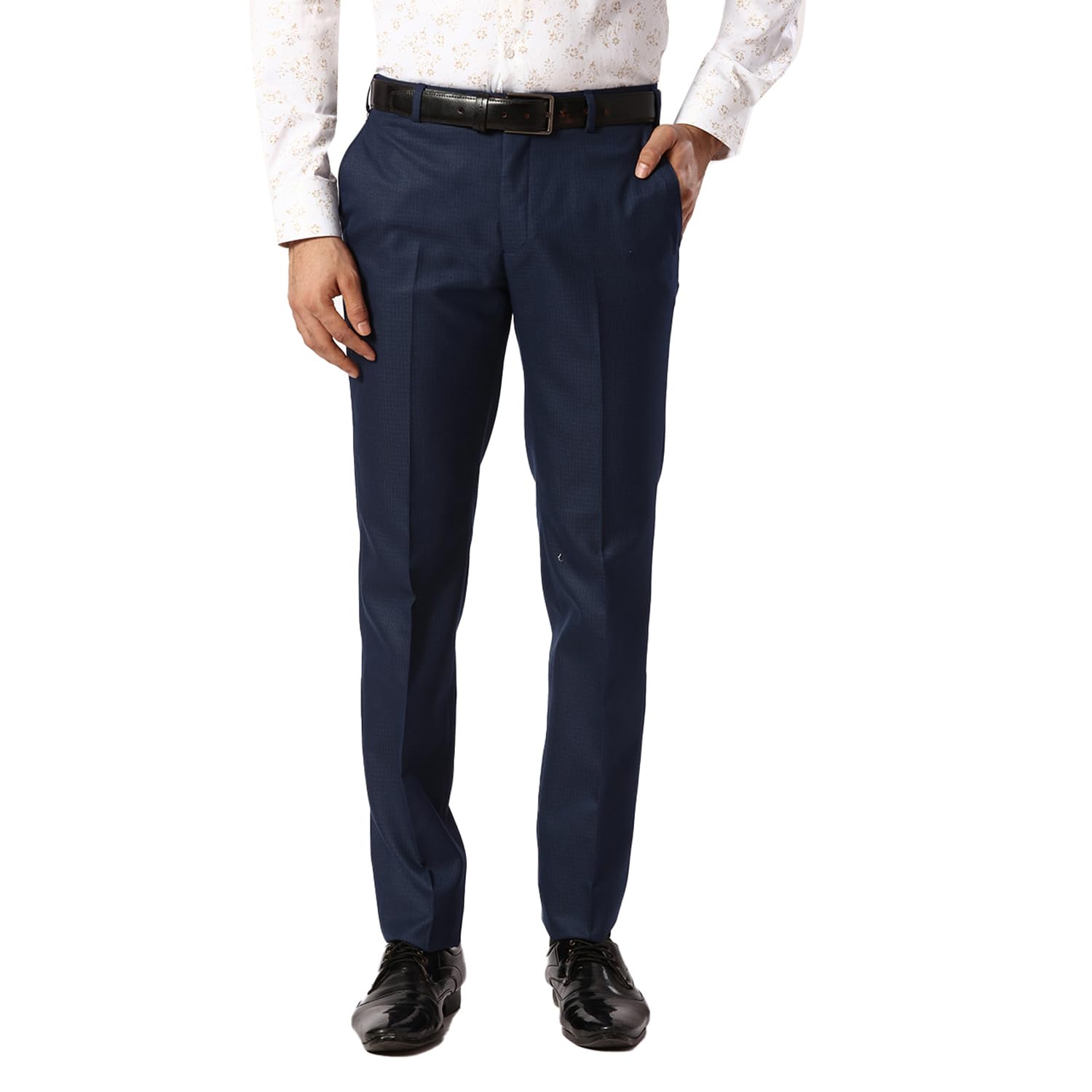 Men Slim Fit Checks Pattern Poly Viscose Blend Pleatless Formal Trouser-image-27