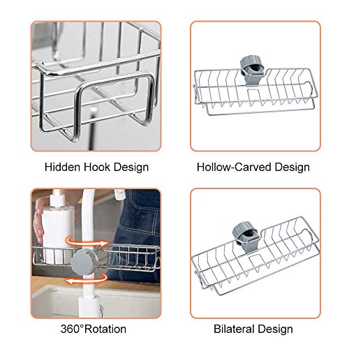 Sink Sponge Holder Kitchen Stainless Steel Sink Caddy Sponge Holder Home Faucet Storage Rack for Kitchen Bathroom Accessories Faucet Hanging Caddy Organizer Large