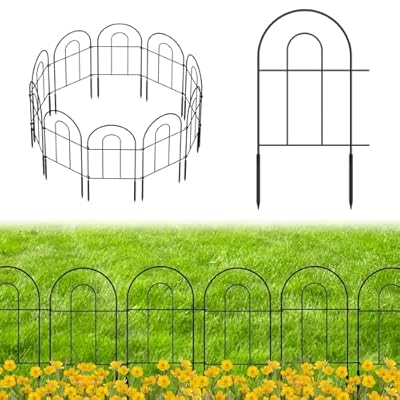 MOOACE Decorative Garden Fence 10 Pack, Total 10ft(L) x 24.5in(H) Rustproof Metal No Dig Fence, Garden Fencing Animal Barrier, Flower Fences and Borders for Dog, Yard, Patio, Outdoor Decor, Black