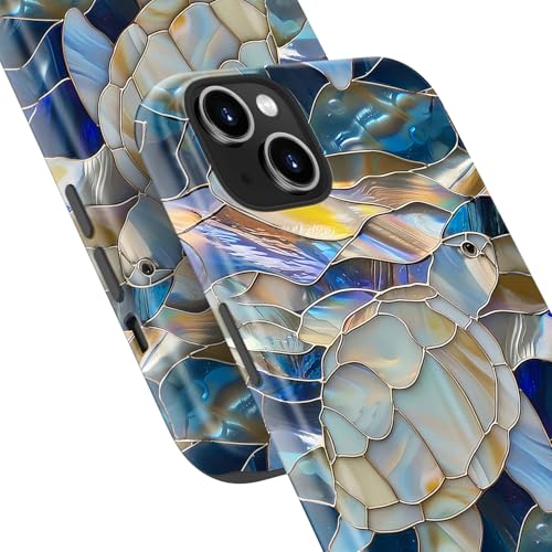 Image of Goodon for iPhone 13 Mini Case Cute - Wireless Charging Compatible - Dual-Layer Hard Shell + Silicone Cover - Protective Phone Case with Trendy Designs for Women - Abstract Sea Turtle