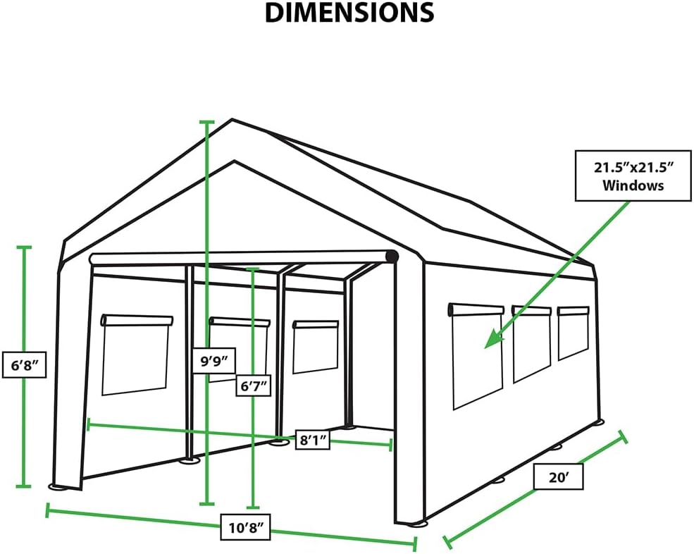 King Canopy Universal Greenhouse Canopy 10-Ft by 20-Ft, 1 3/8-In Steel Frame, 8 Leg, Opaque, C8GH1020
