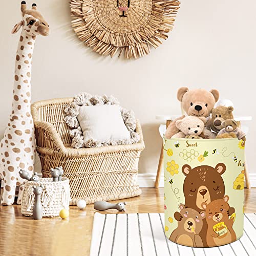Clastyle 45L Cute Bear Family Laundry Hamper With Drawstring Collapsible Waterproof Bee Kids Laundry Basket For Nursery, 14.2 * 17.7 In #TOP2