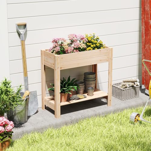 S AFSTAR Raised Garden Bed with Storage Shelf, Elevated...