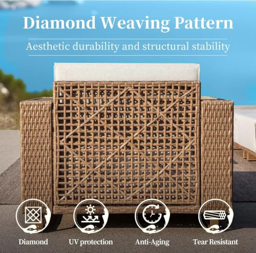 Image of 6-Piece Patio Sectional Furniture Set with 10 inch Thick Cushions | Outdoor Yellow Rattan Wicker Sofa. L Shaped Modular Conversation Set. Wide Arm +Low Profile Couch. for Deck Lawn Garden Porch